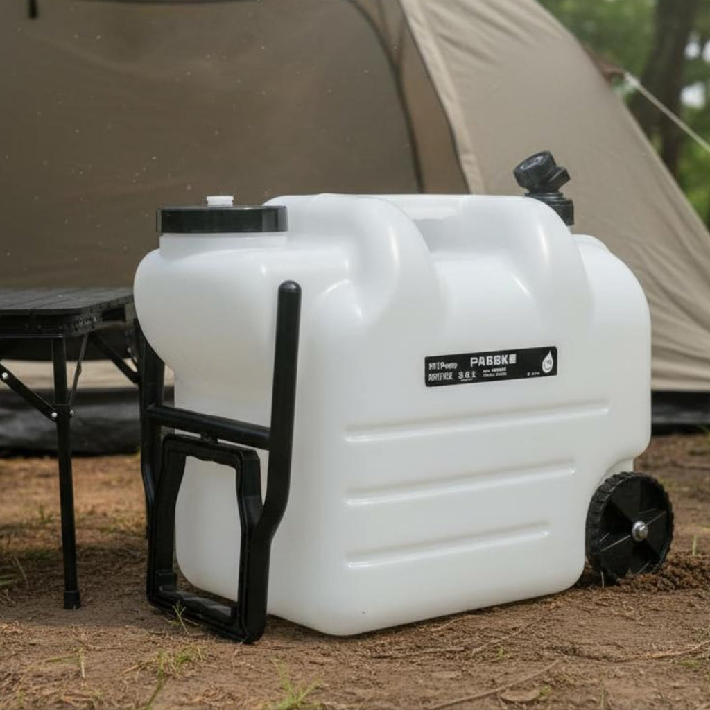 Portable Water Container with Faucet, Wheels, Black M86491