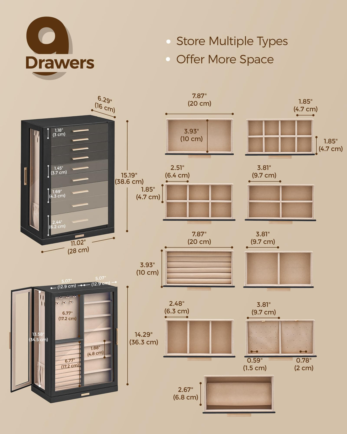 360° Rotating 9 Drawer Jewelry Box Z35684