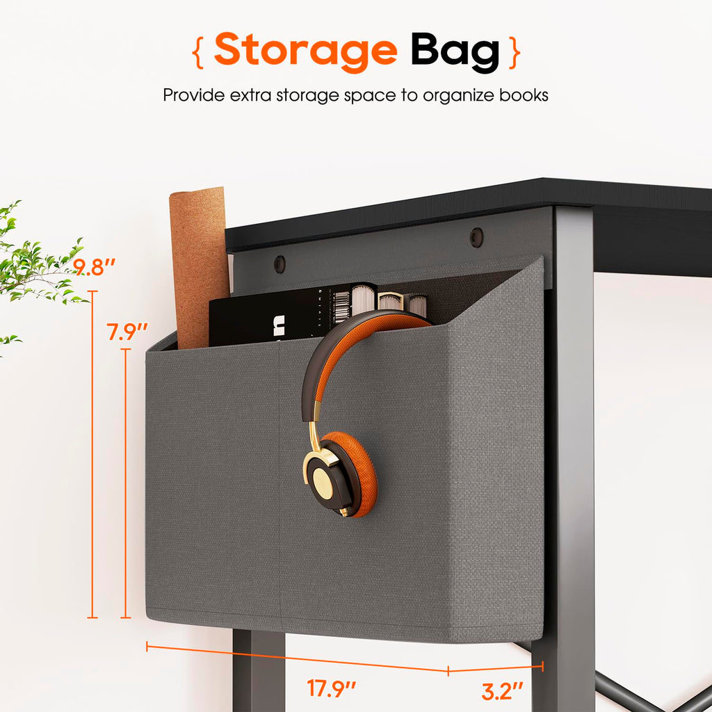 50 Inch Black L-Shaped Desk with Side Storage Bag & CPU Stand H405803