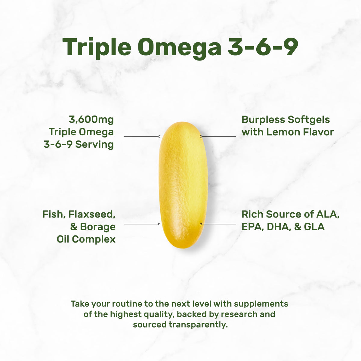 Omega 3-6-9 Fish Oil 3,600mg 240 Softgels Lemon Flavored D309960