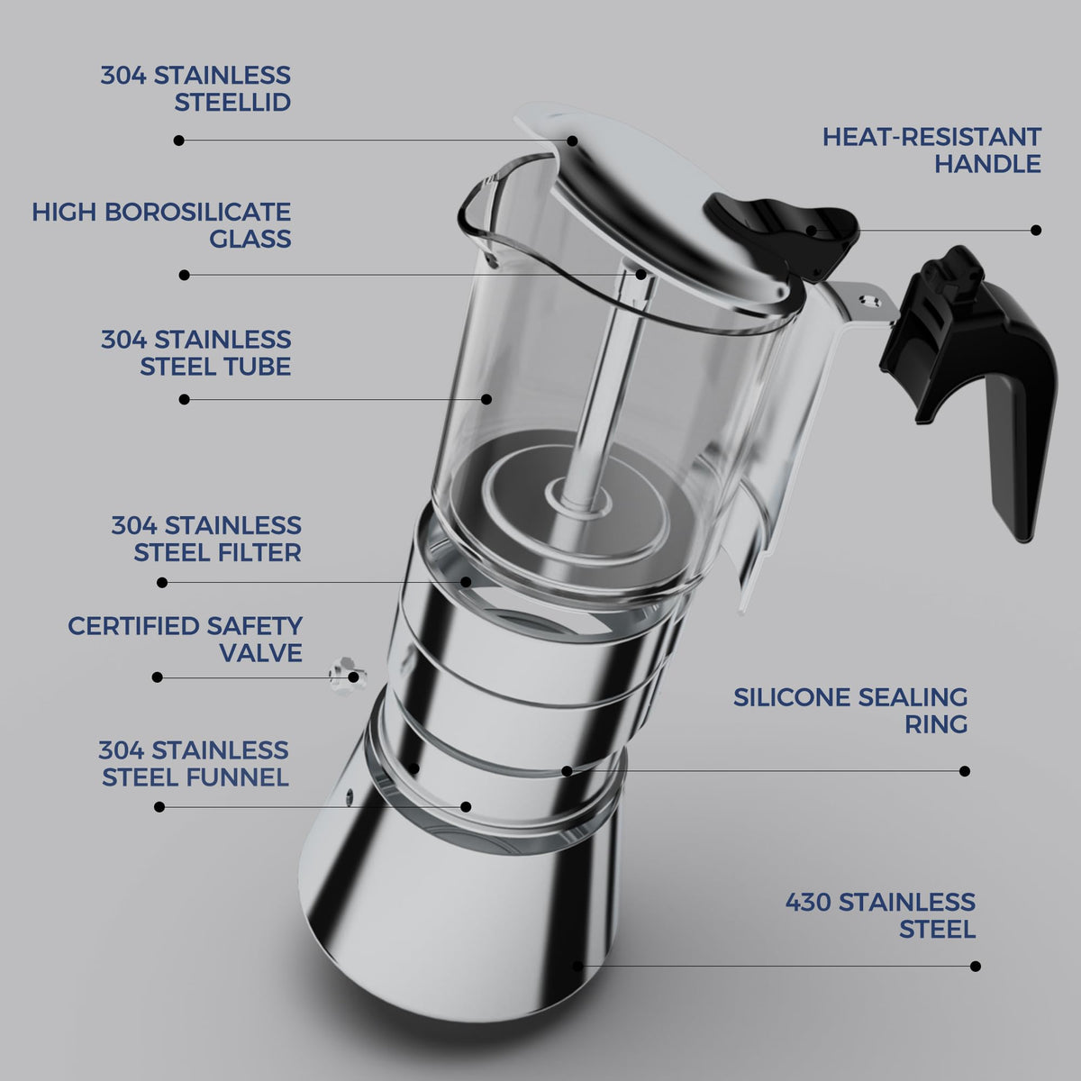 Induction Stovetop Espresso Maker 240ml 6cup F930