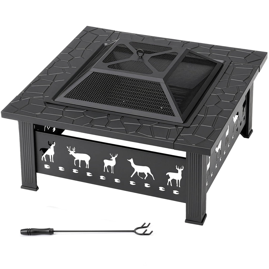 32 Inch Square Wood Burning Fire Pit Table P28678
