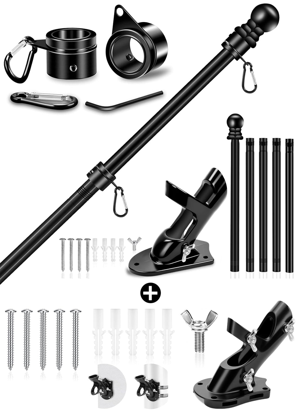 6 FT Black Metal Flagpole Kit and 1" Flag Pole Holder R48320