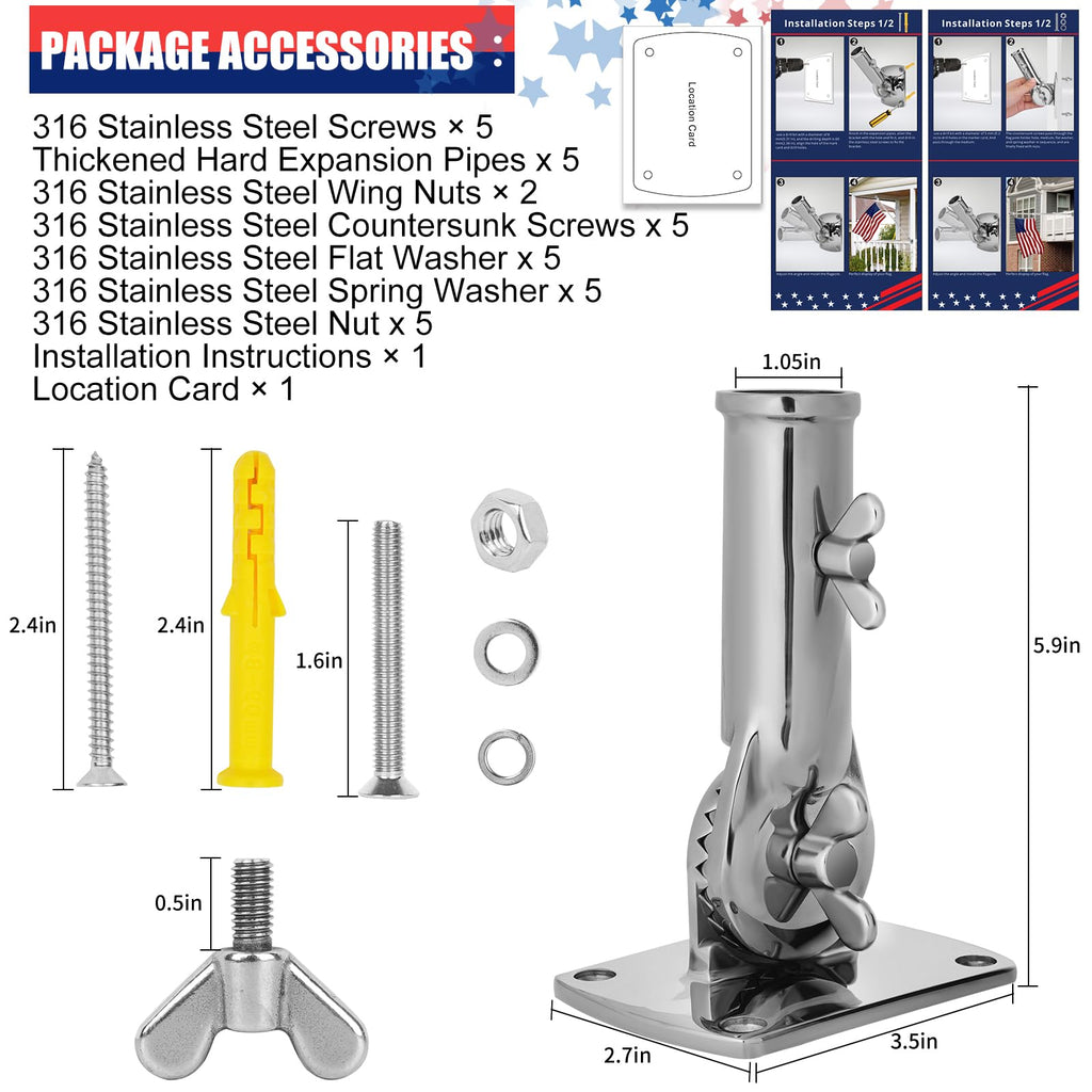 316 Stainless Steel Adjustable Flag Pole Holder I692
