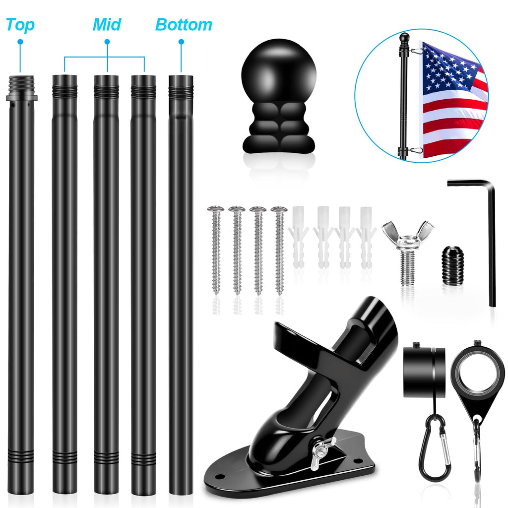 6 FT Black Metal Flagpole Kit and 1" Flag Pole Holder R48320