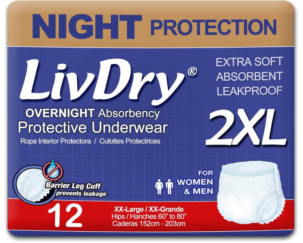 2XL Overnight Adult Diapers, 60”-80" Waist, 12 Pack I849672