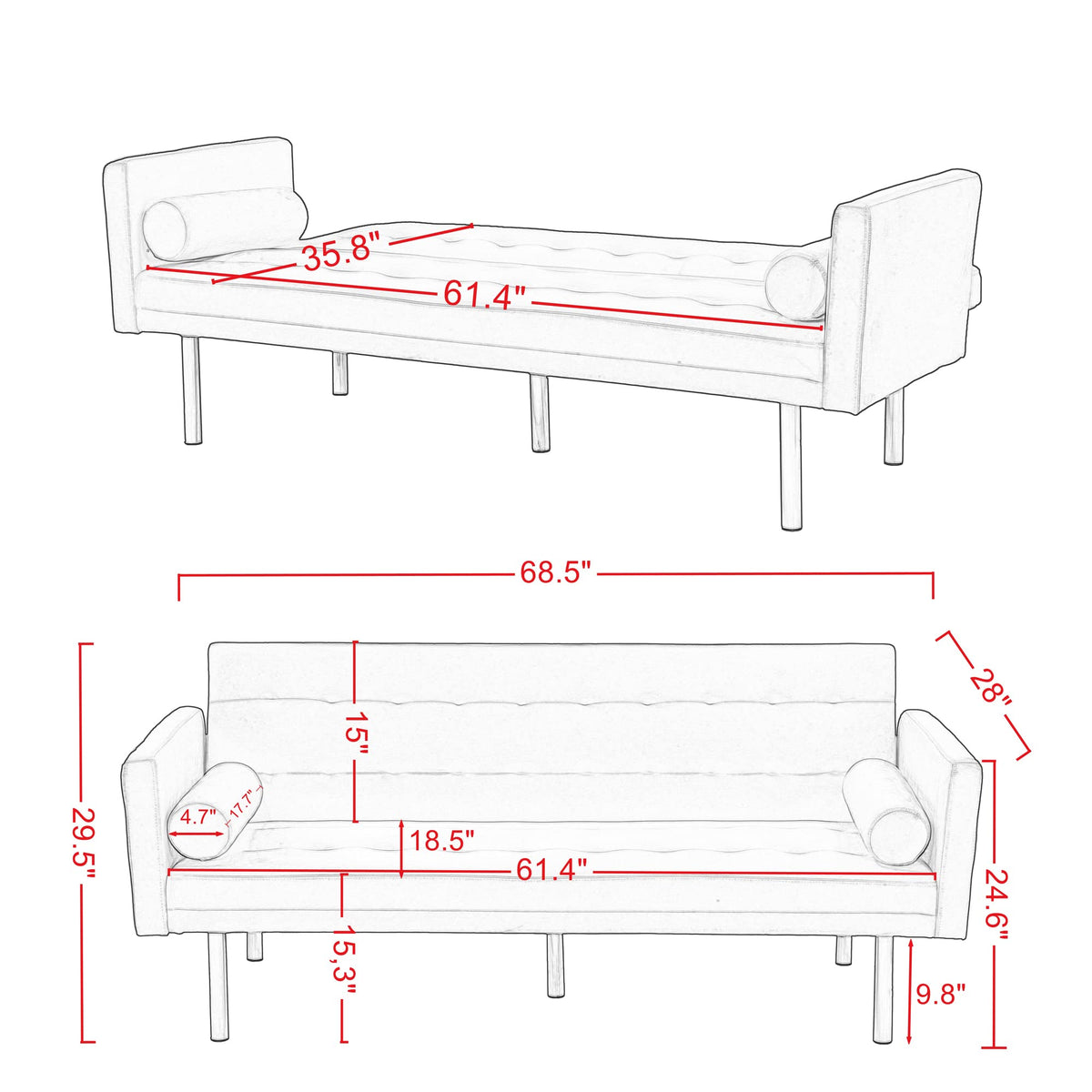 Orange Twin Size Convertible Sofa Bed M450114