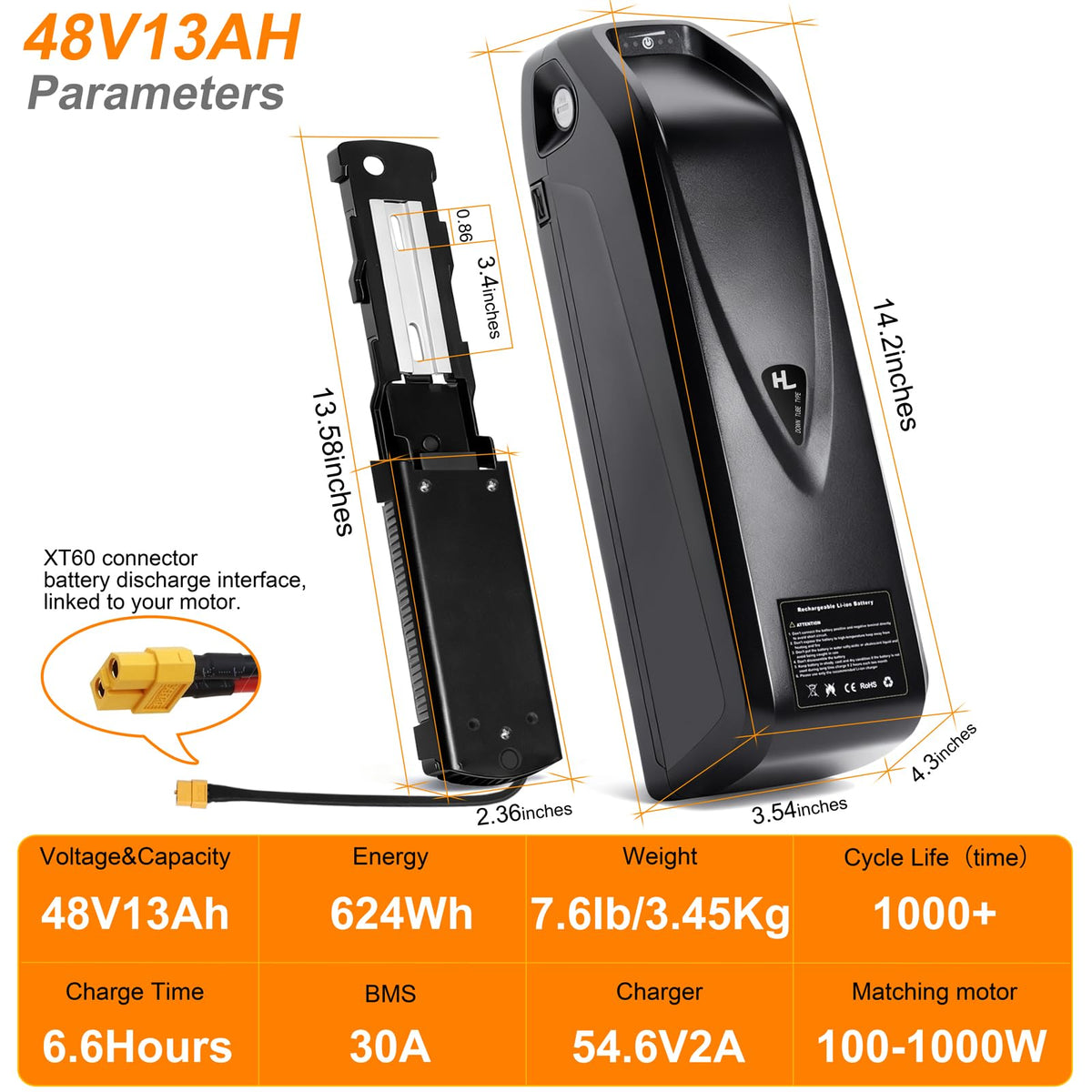 48V 13Ah Lithium Ebike Battery Pack with 30A BMS S821812