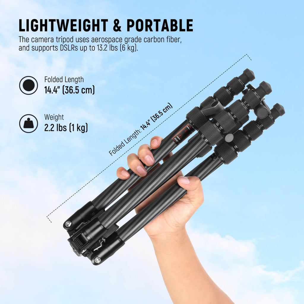Carbon Fiber Camera Tripod Monopod 65" Lightweight Compact Travel DSLR Video Stand 360° Ball Head 13.2 lbs E963895