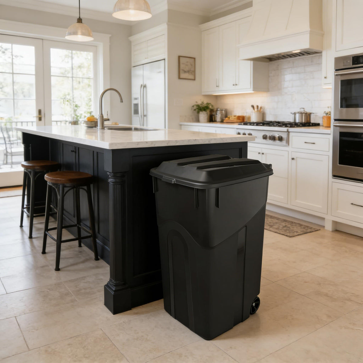 45 Gallon Outdoor Trash Can with Wheels and Lid U860026