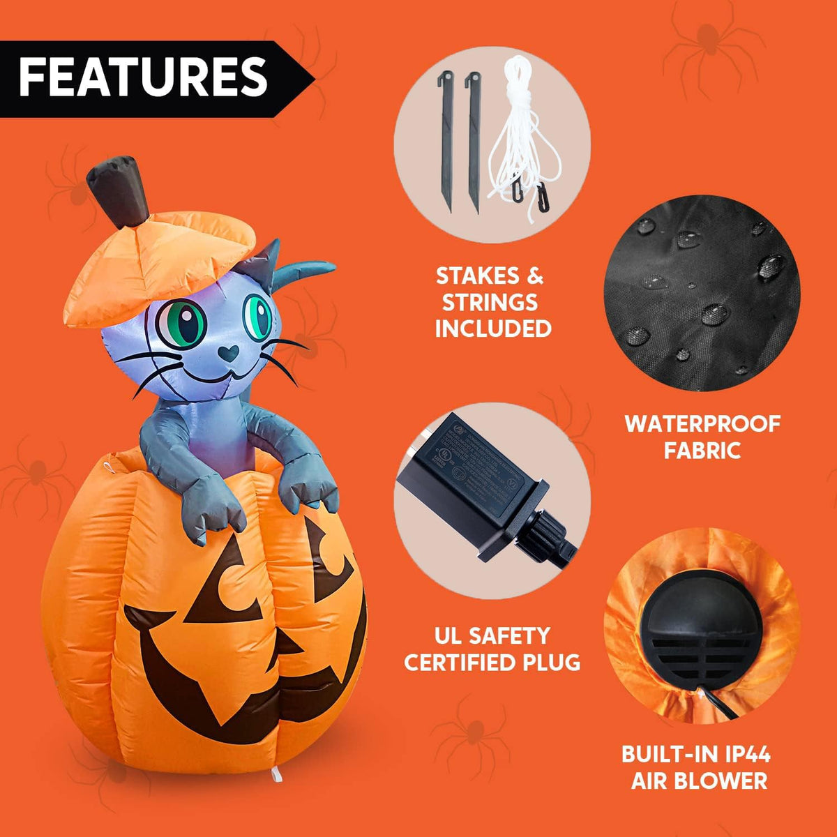 5 FT Animated Pumpkin Inflatable with LEDs T821