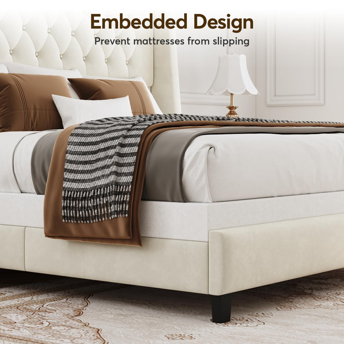 Queen Upholstered Bed Frame with Wingback K52330
