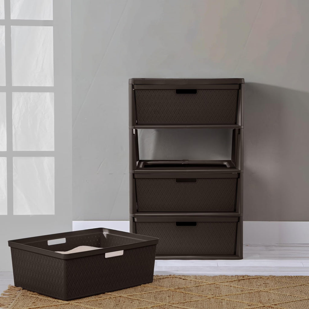 Brown 4 Drawer Plastic Storage Tower A854158