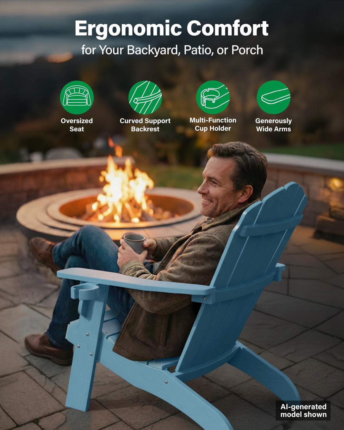 Oversized Adirondack Chair Set of 4 Blue V7009