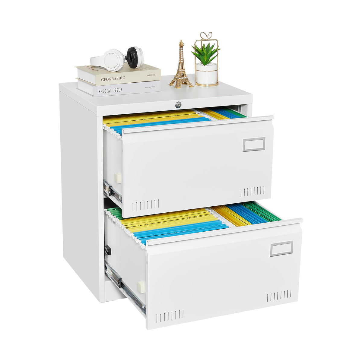White 2 Drawer Metal Lockable File Cabinet A172