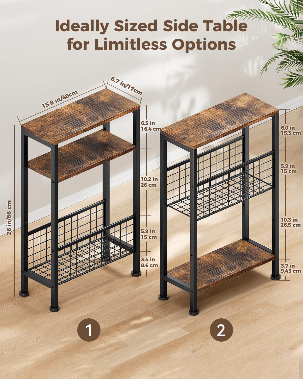 Narrow 3-Tier Wooden Side Table K1410