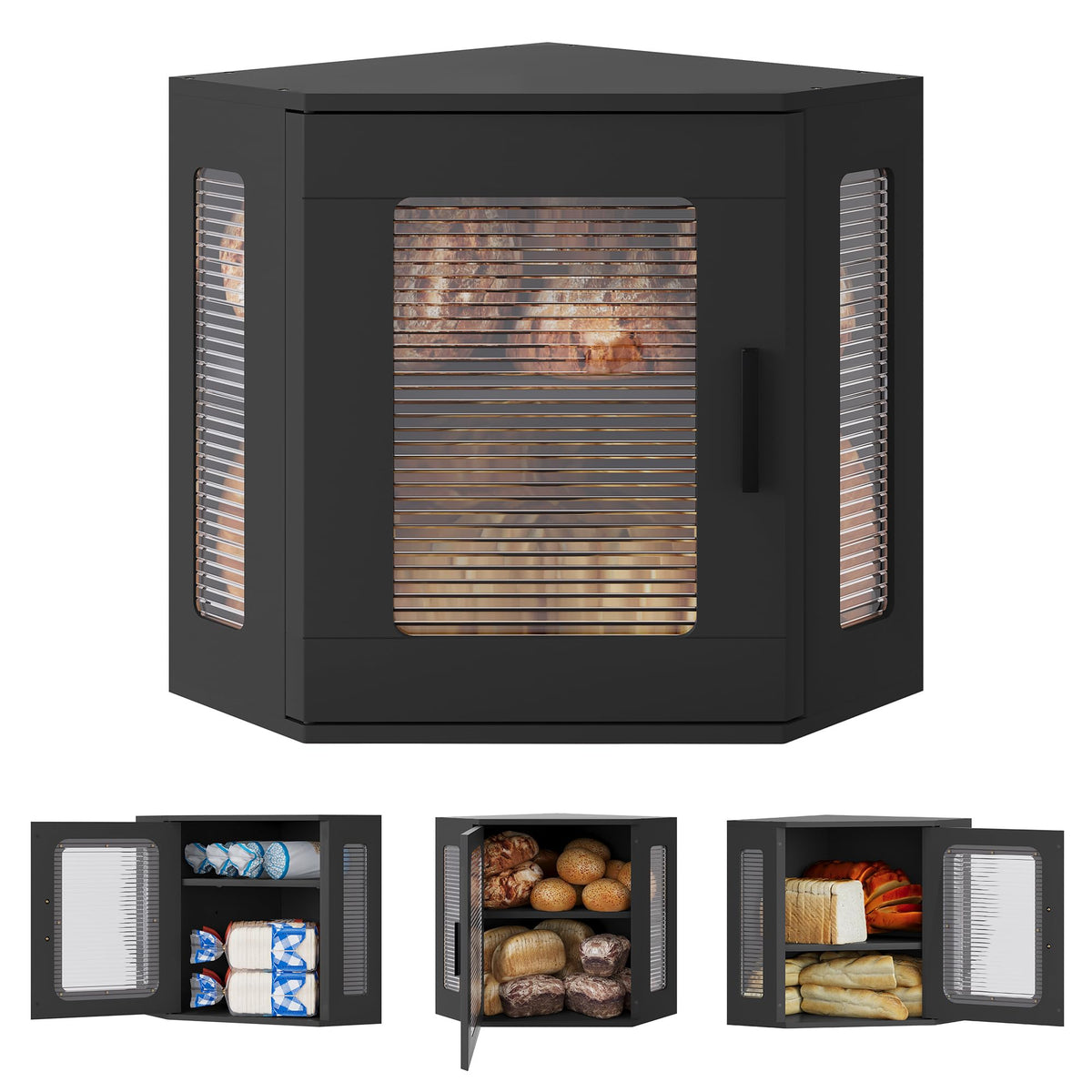 Large Black Wooden Bread Box with Acrylic Window E998