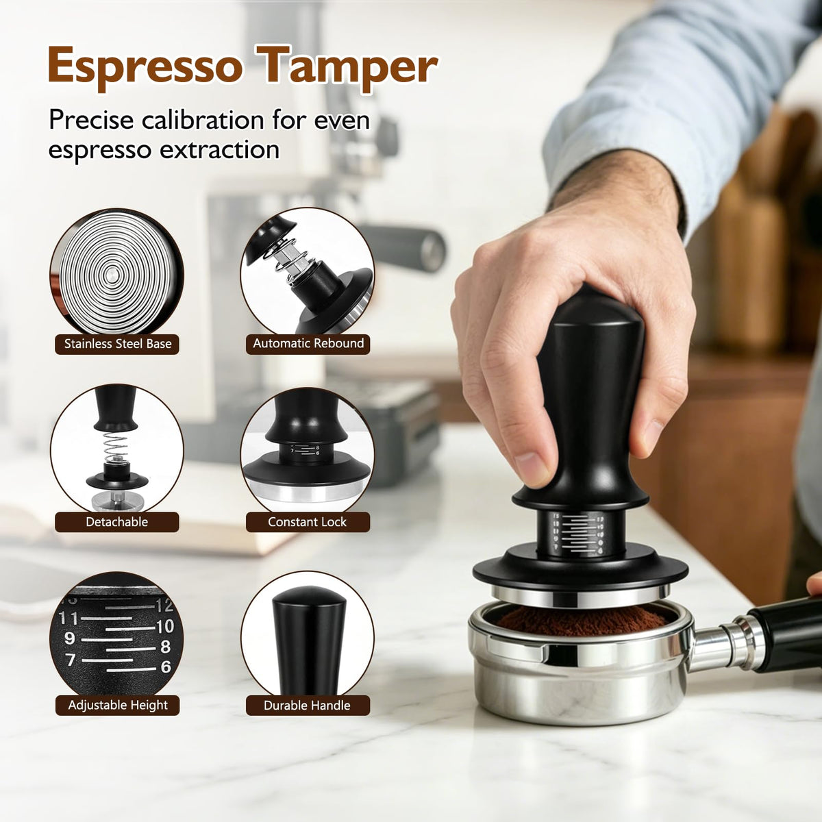 54mm 7Pcs Espresso Accessories Kit with Tamper, WDT Tool, Distributor, Puck Screen and Dosing Funnel F697722
