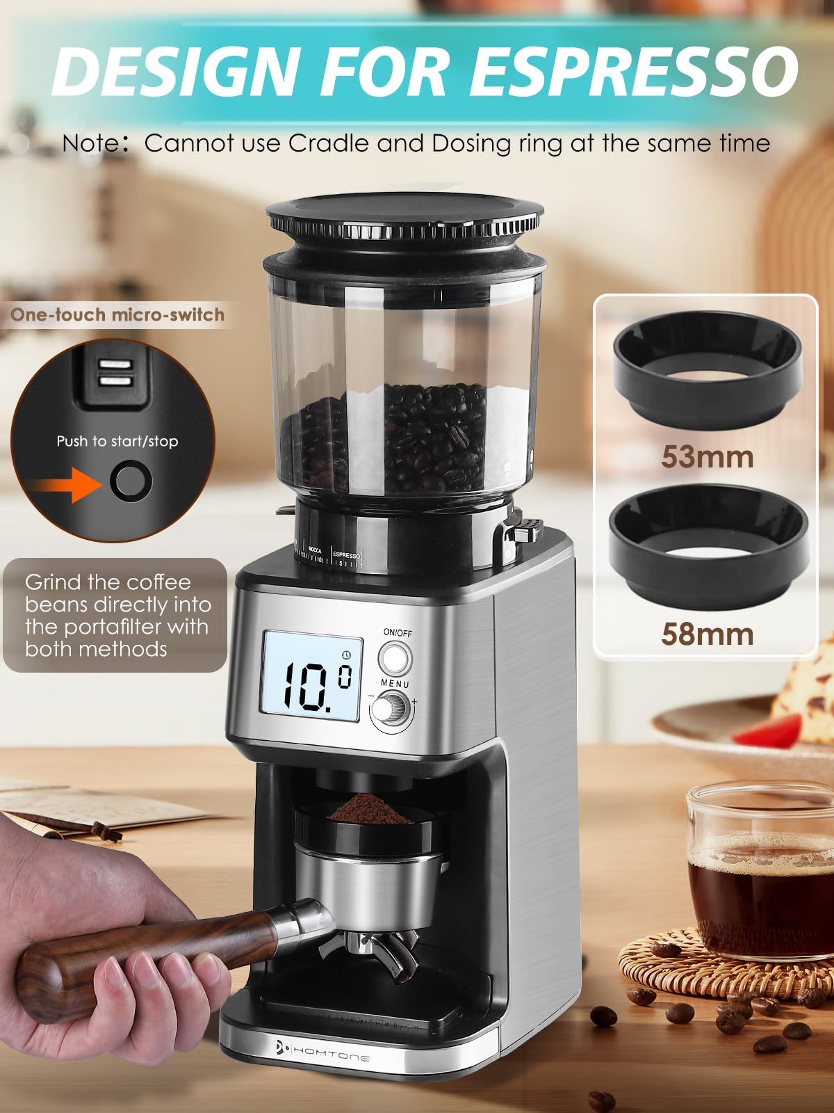 Conical Burr Espresso Coffee Grinder 51mm Stepless Electric F9588