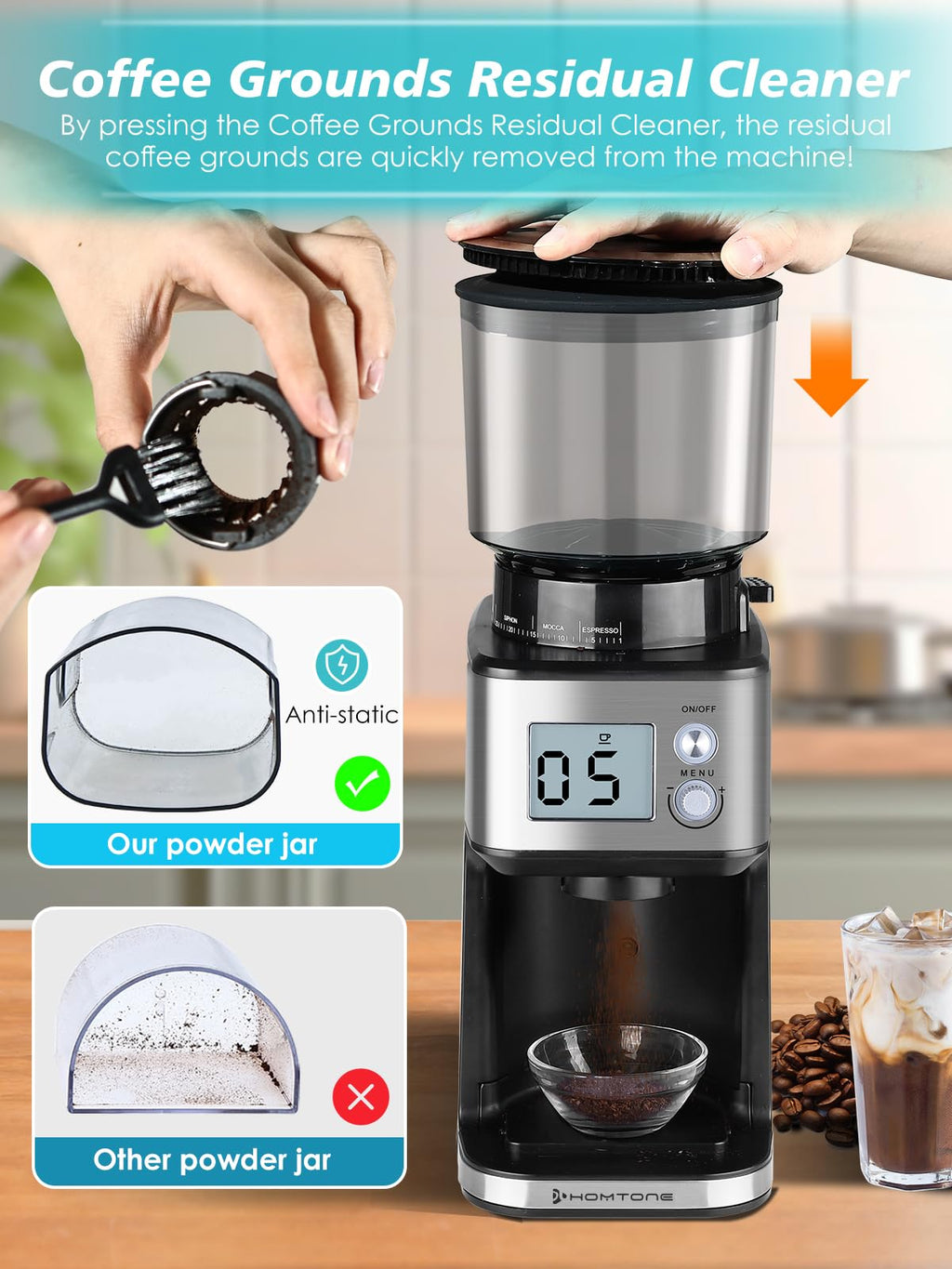 Conical Burr Espresso Coffee Grinder 51mm Stepless Electric F9588