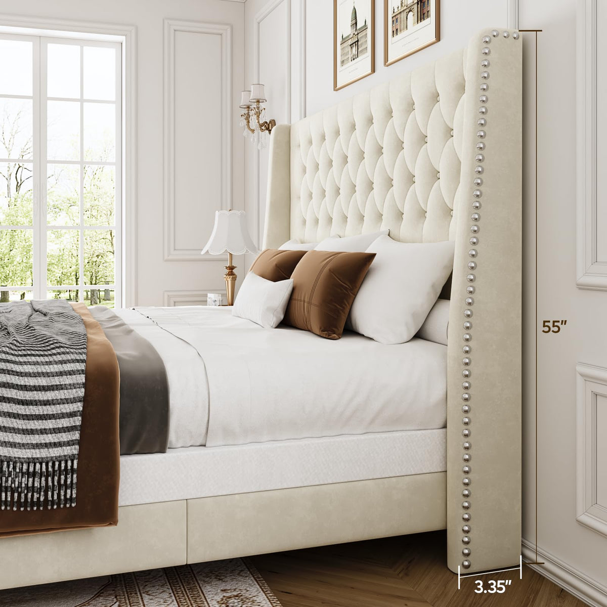 Queen Upholstered Bed Frame with Wingback K52330