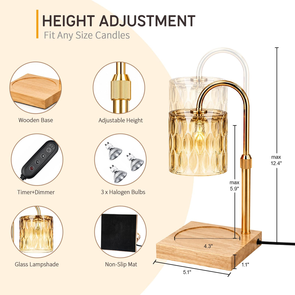 Adjustable Dimmable Candle Warmer Lamp with Timer E471668