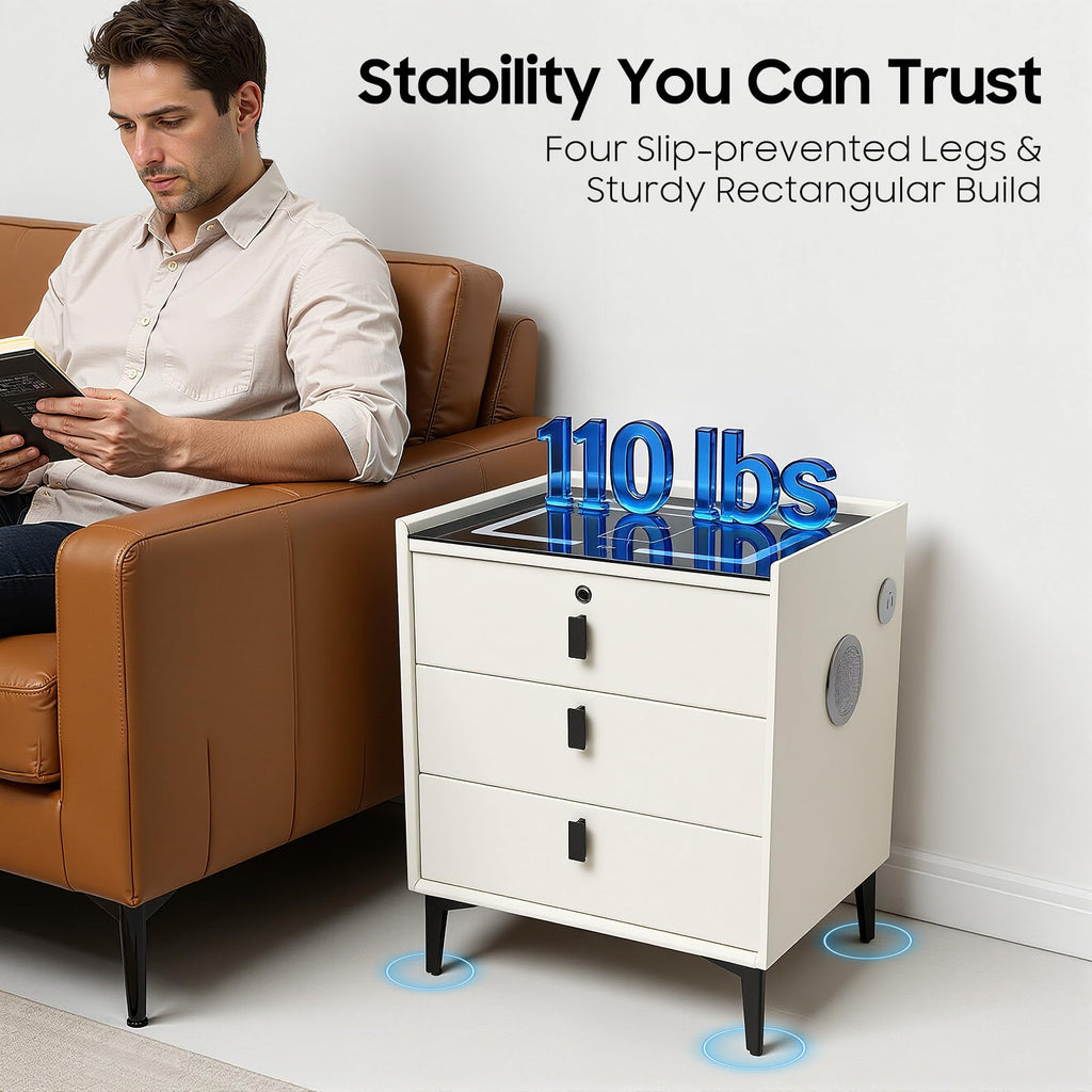 3 Drawers Nightstand with Fingerprint Lock and Wireless Charging I726779
