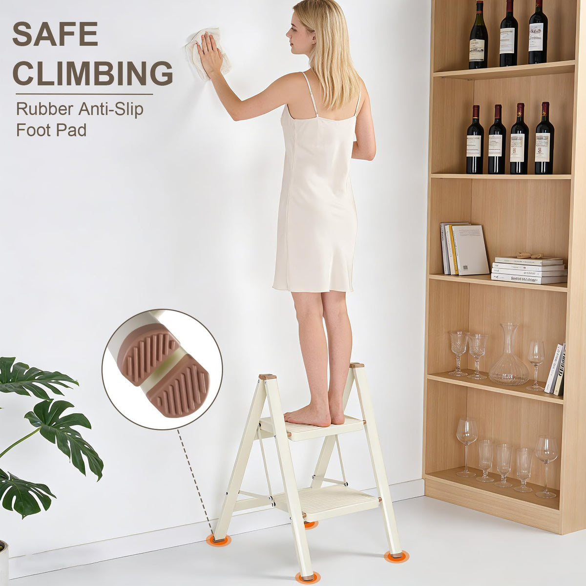 2 Step Ladder Folding Step Stool with Anti-Slip Pedal 330LBS Capacity Cream White A566152