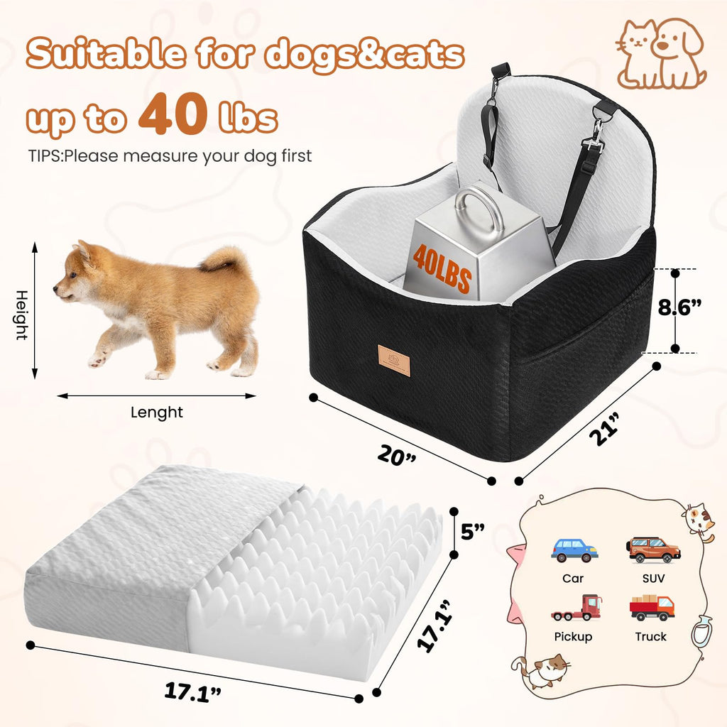 Dog Booster Car Seat for Small Dogs Up to 40lbs with Safety Belt V988