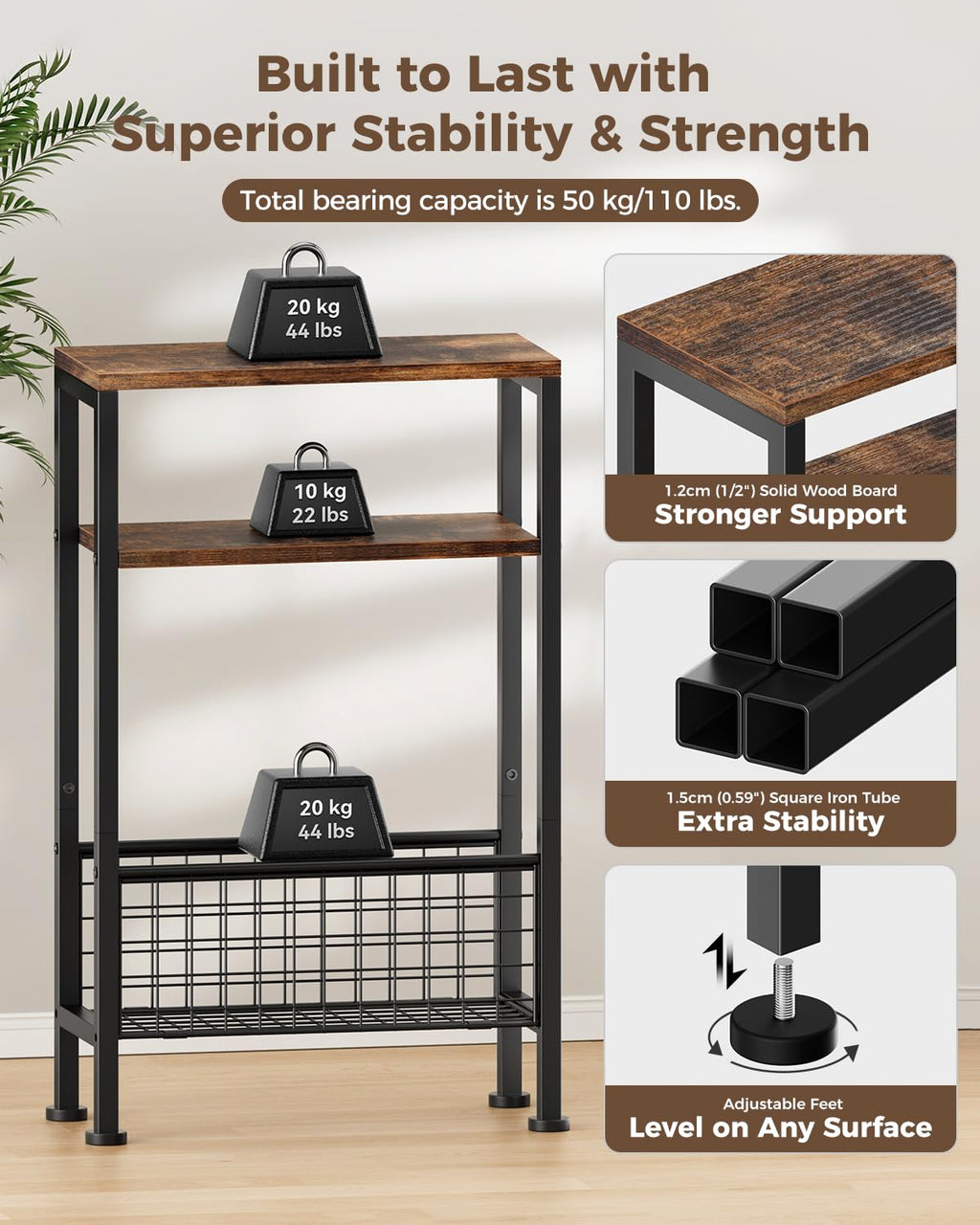 Narrow 3-Tier Wooden Side Table K1410