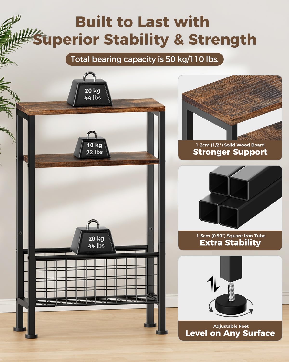 Narrow 3-Tier Wooden Side Table K1410