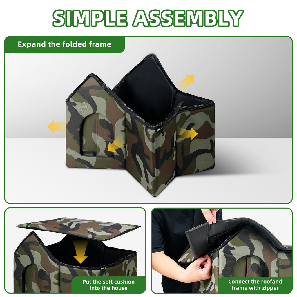Large Weatherproof Outdoor Cat House with Door and Soft Mat Q7374