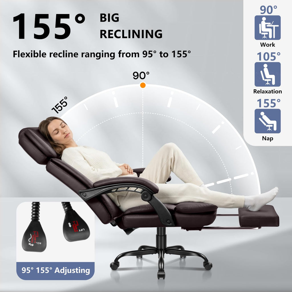 Brown High Back Ergonomic PU Leather Office Chair with Foot-Rest K2076