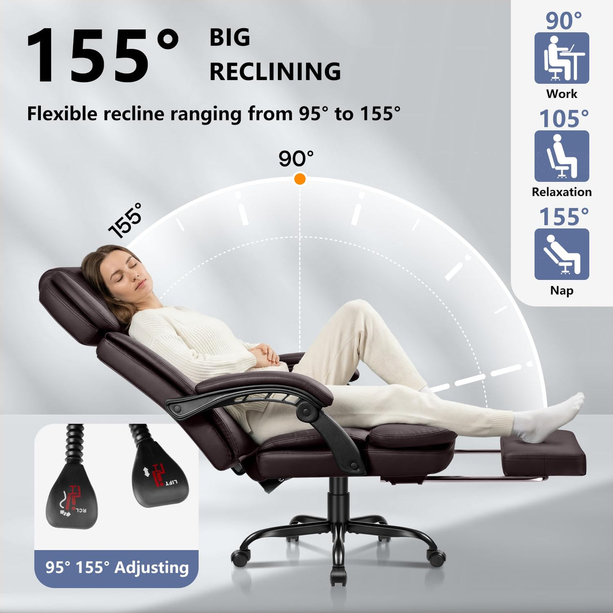 Brown High Back Ergonomic PU Leather Office Chair with Foot-Rest K2076