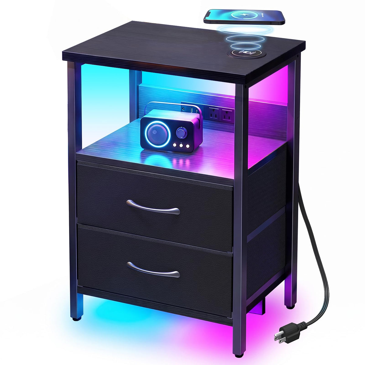 Black Smart Nightstand with Wireless Charging B87776