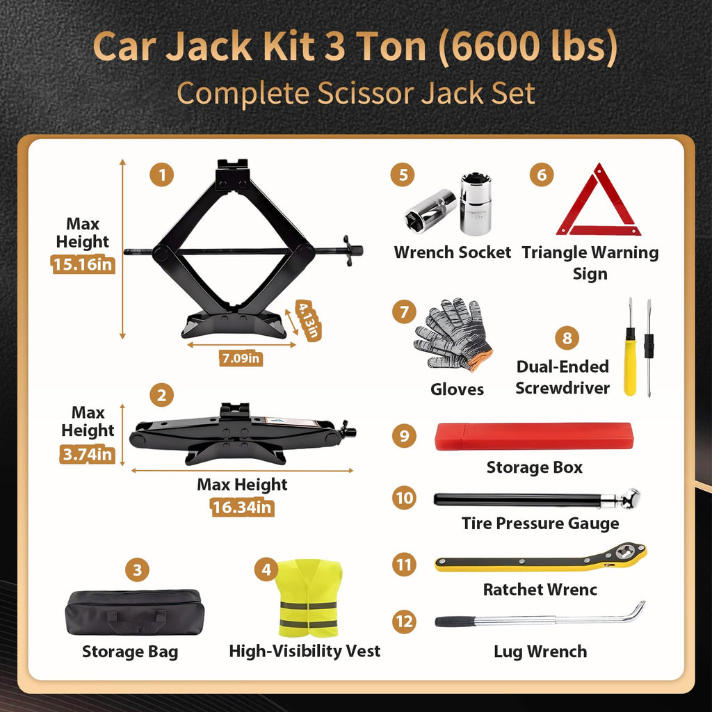 3-Ton Scissor Jack Kit with Ratchet Wrench Q348276