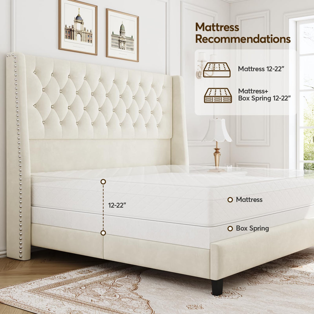 Queen Upholstered Bed Frame with Wingback K52330