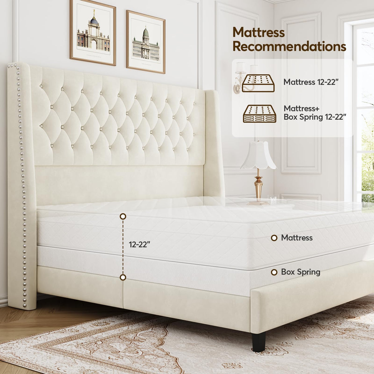 Queen Upholstered Bed Frame with Wingback K52330