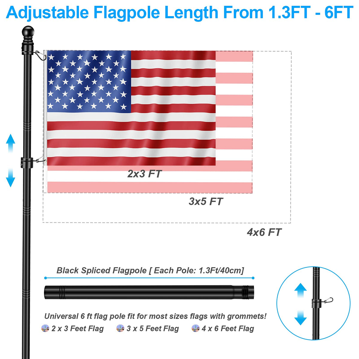 6 FT Black Metal Flagpole Kit and 1" Flag Pole Holder R48320