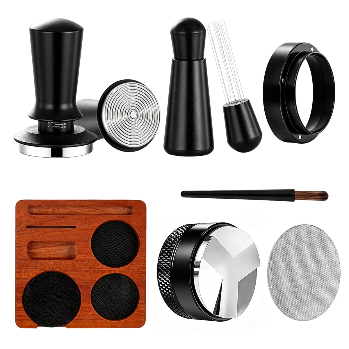 54mm 7Pcs Espresso Accessories Kit with Tamper, WDT Tool, Distributor, Puck Screen and Dosing Funnel F697722