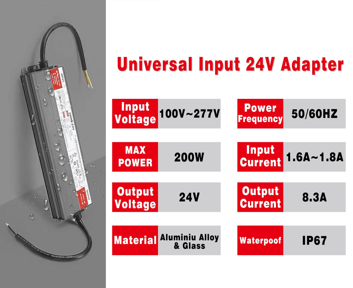 200W AC100-277V to DC24V Waterproof IP67 LED Driver Power Supply L706487