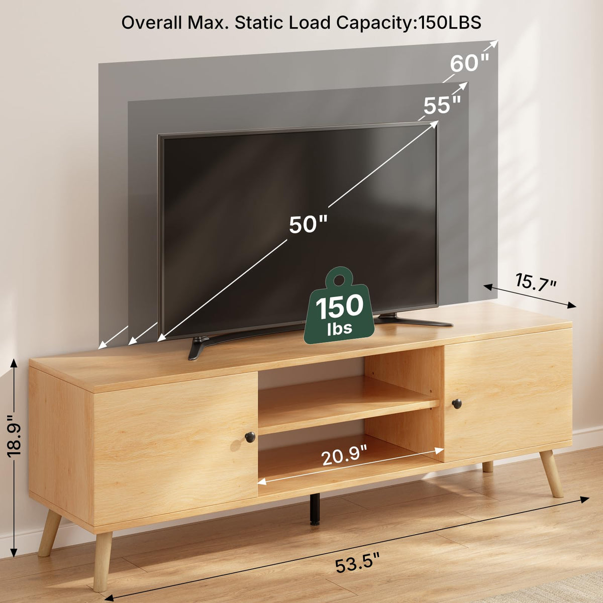 55 60 inch Wood TV Stand with 2 Cabinets H7467