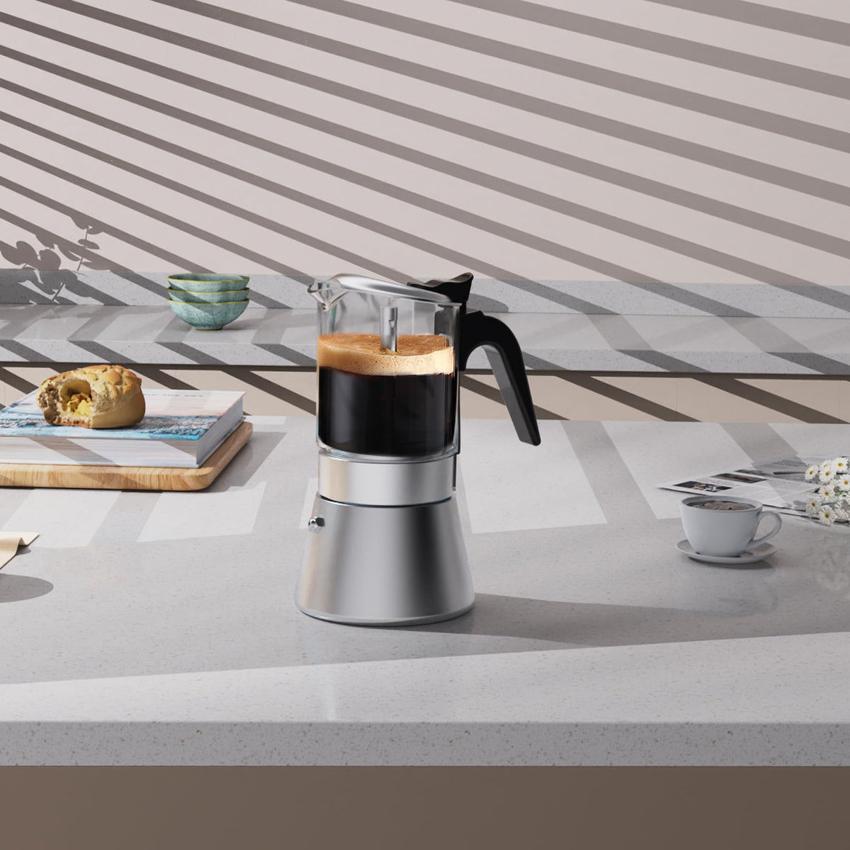 Induction Stovetop Espresso Maker 240ml 6cup F930