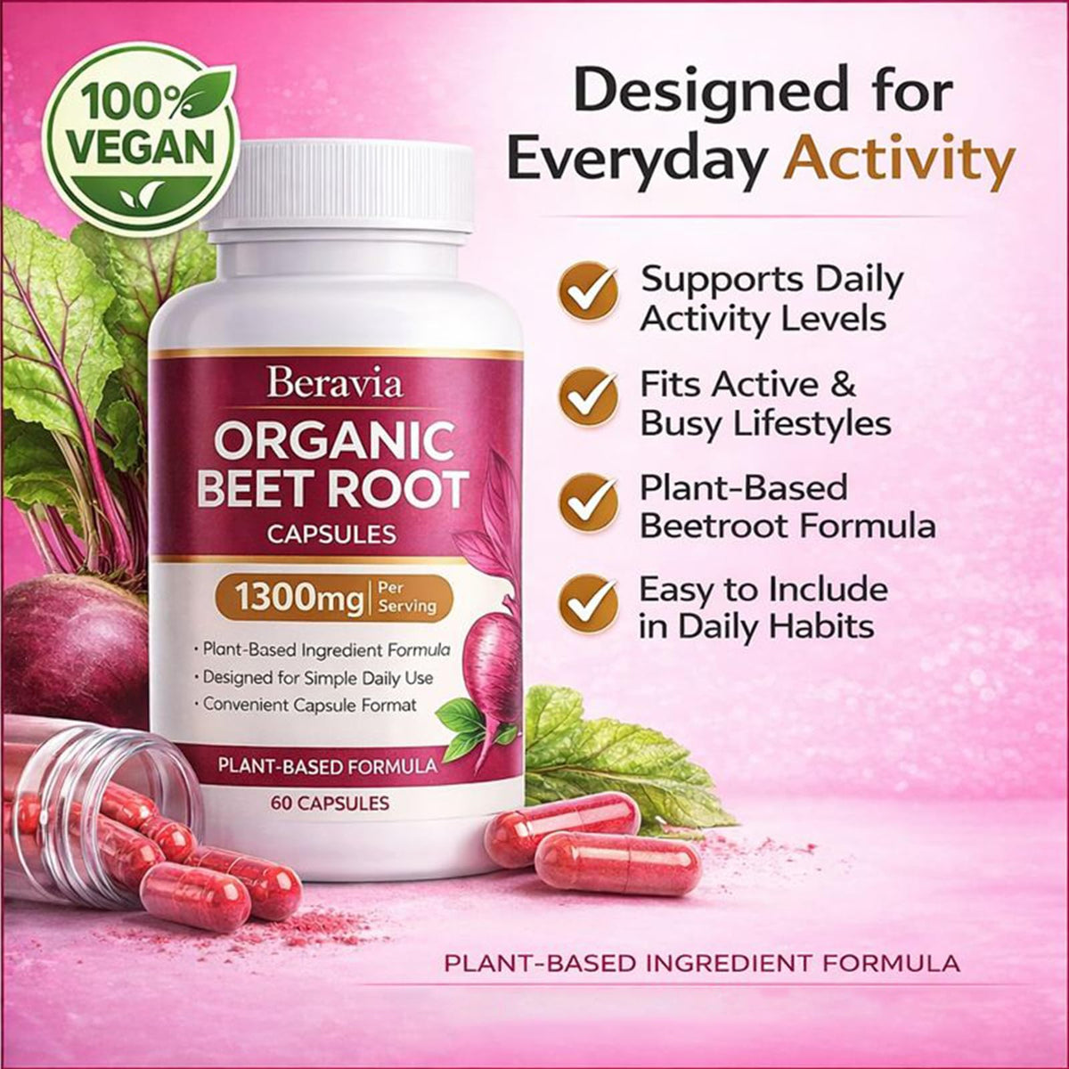 Organic Beet Root Capsules 1300 mg 60 Capsules P649