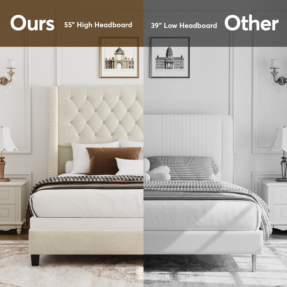 Queen Upholstered Bed Frame with Wingback K52330