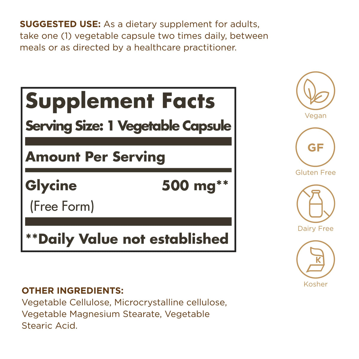 Glycine 500 mg 100 Vegetable Capsules L85748