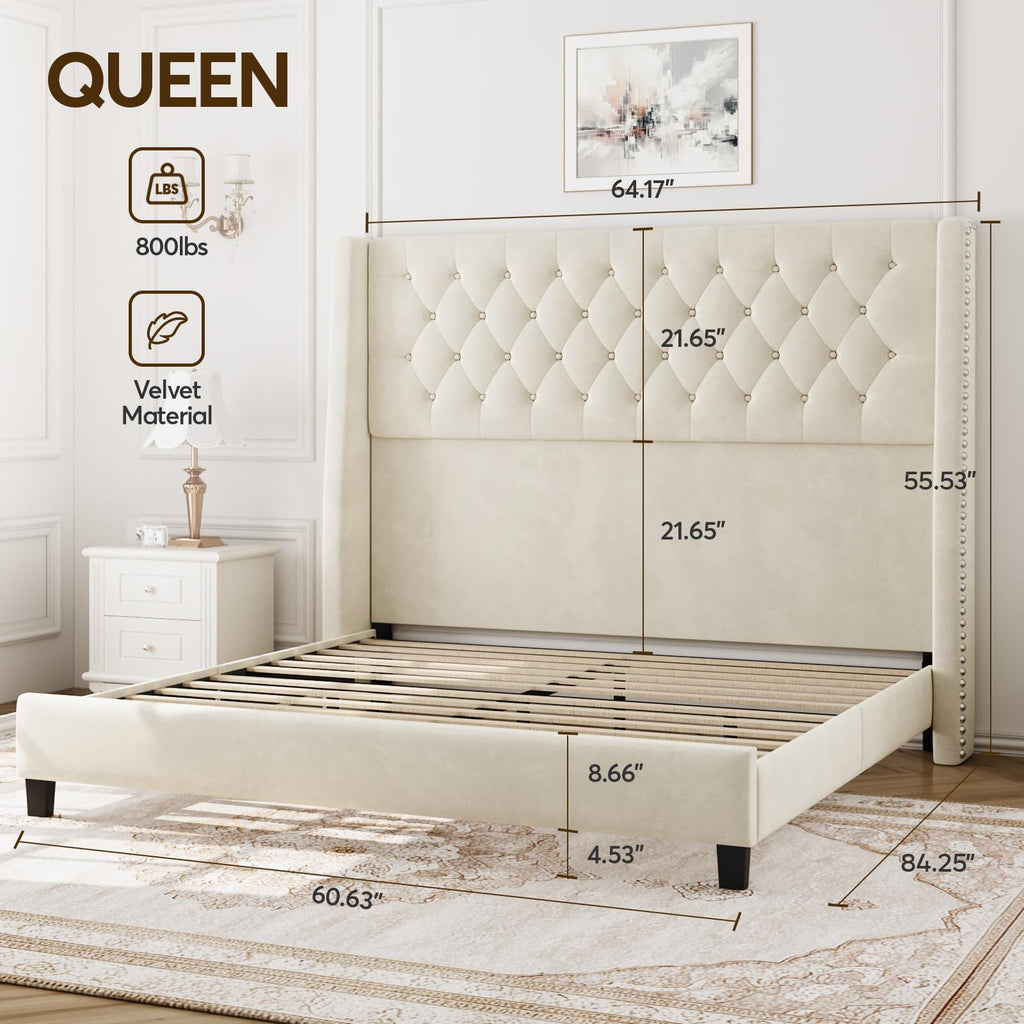 Queen Upholstered Bed Frame with Wingback K52330