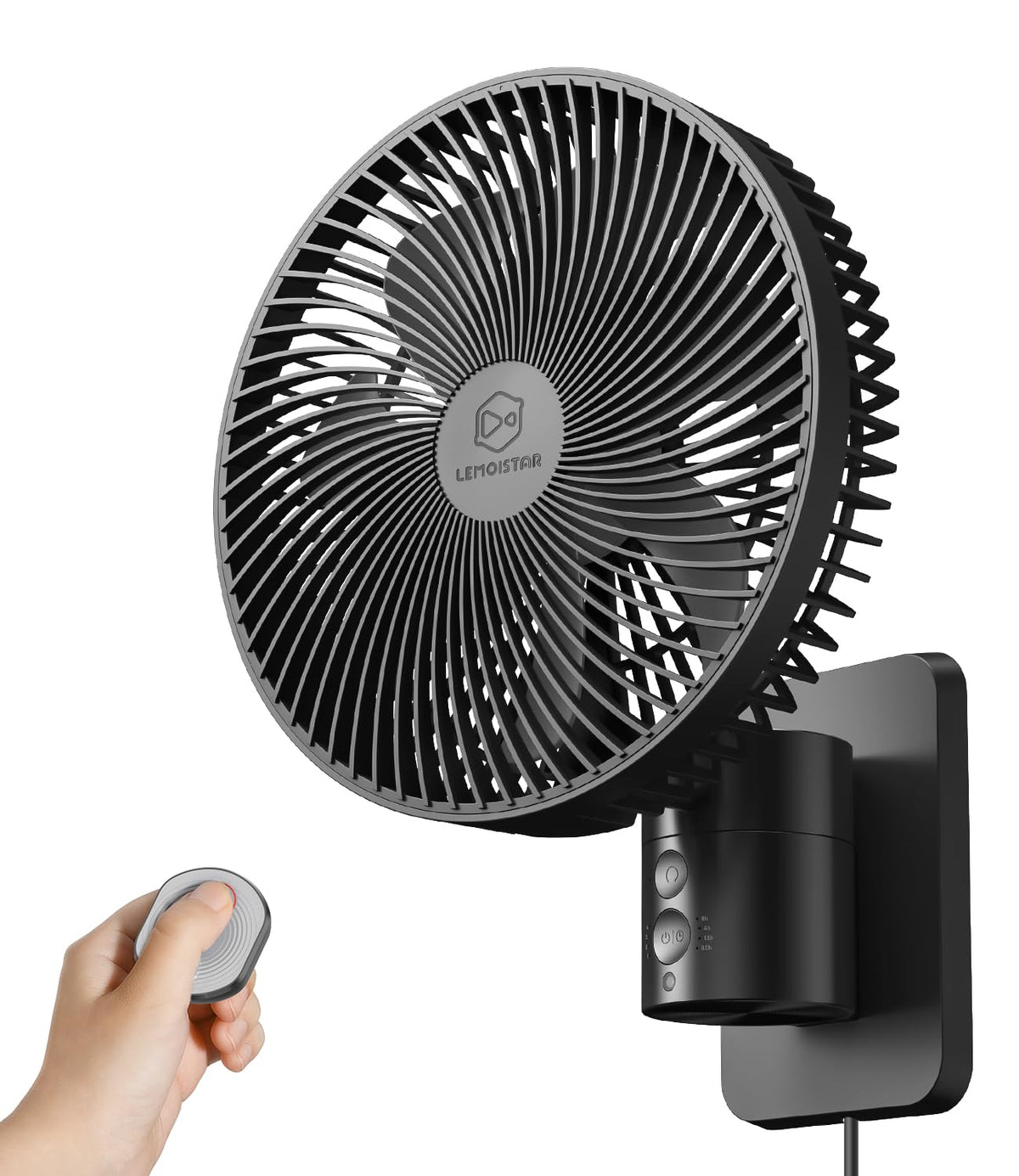 8 Inch Wall Mounted Fan with Remote Control, 4 Speeds, Black M7127