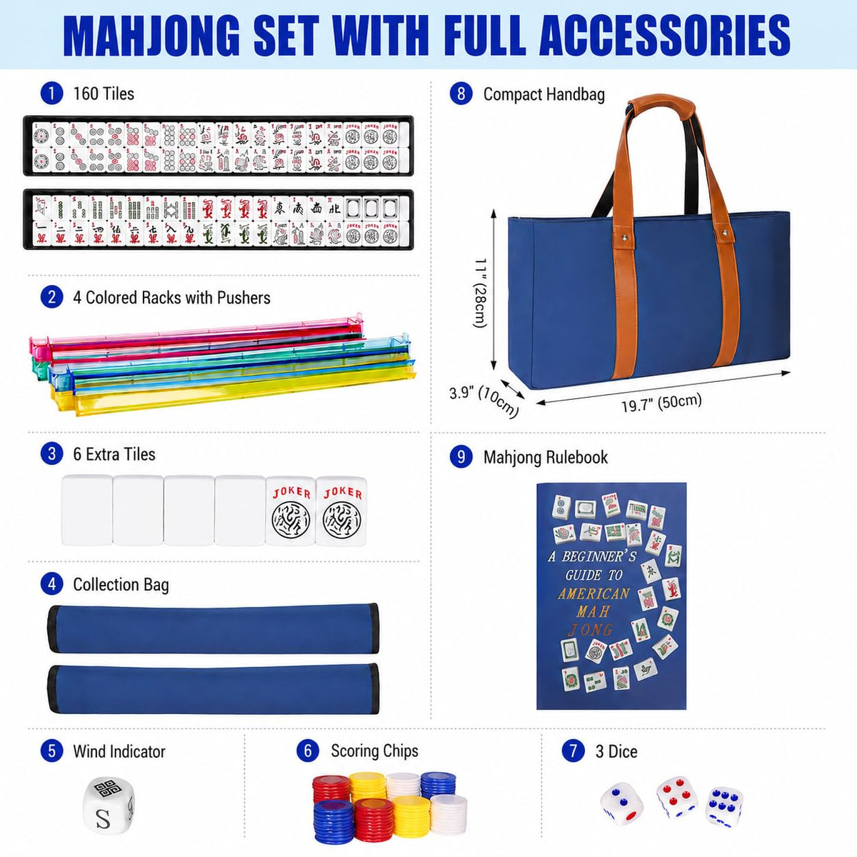 Mahjong Game Set with Racks, 166 Tiles & Bag Q603