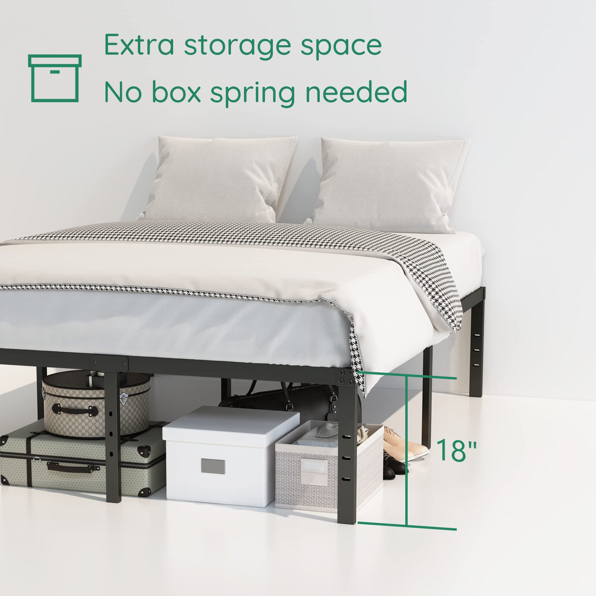 18 Inch High Queen Size Bed Frame with Storage C2688
